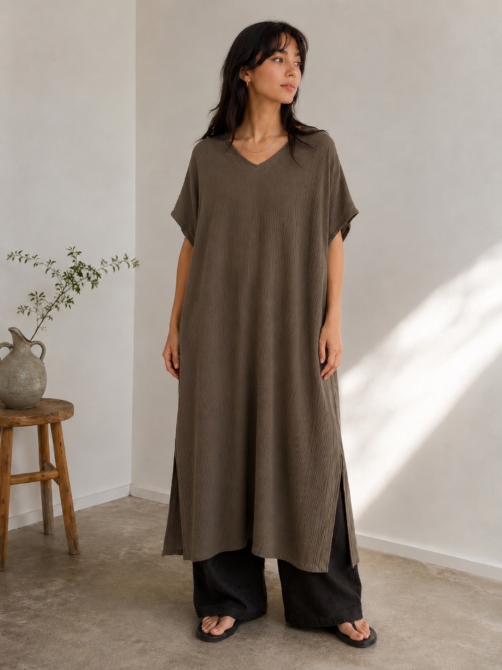 Jenni Kayne Cotton Caftan Sage Green Dress XL